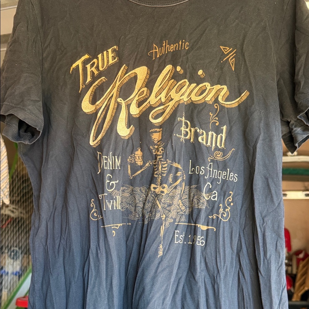 True Religion Black Tee with Gold Graphic